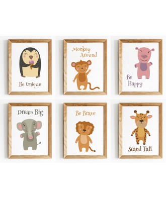 Safari Animals for Nursery, baby room - Set of 6 Prints - Wall Art